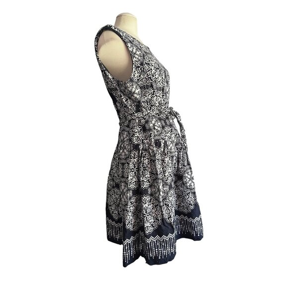Robbie Bee Paisley Sleeveless Belted Dress Sz 14 (Large) Womens Navy Blue - Picture 12 of 12